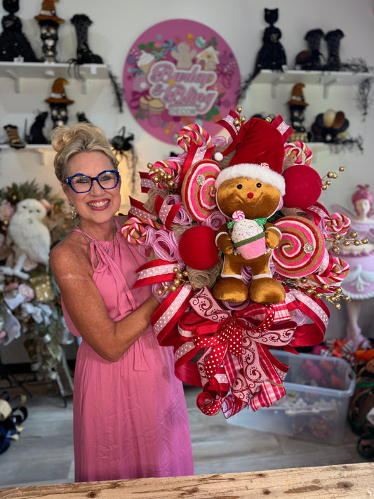 Pink & red gingerbread wreath