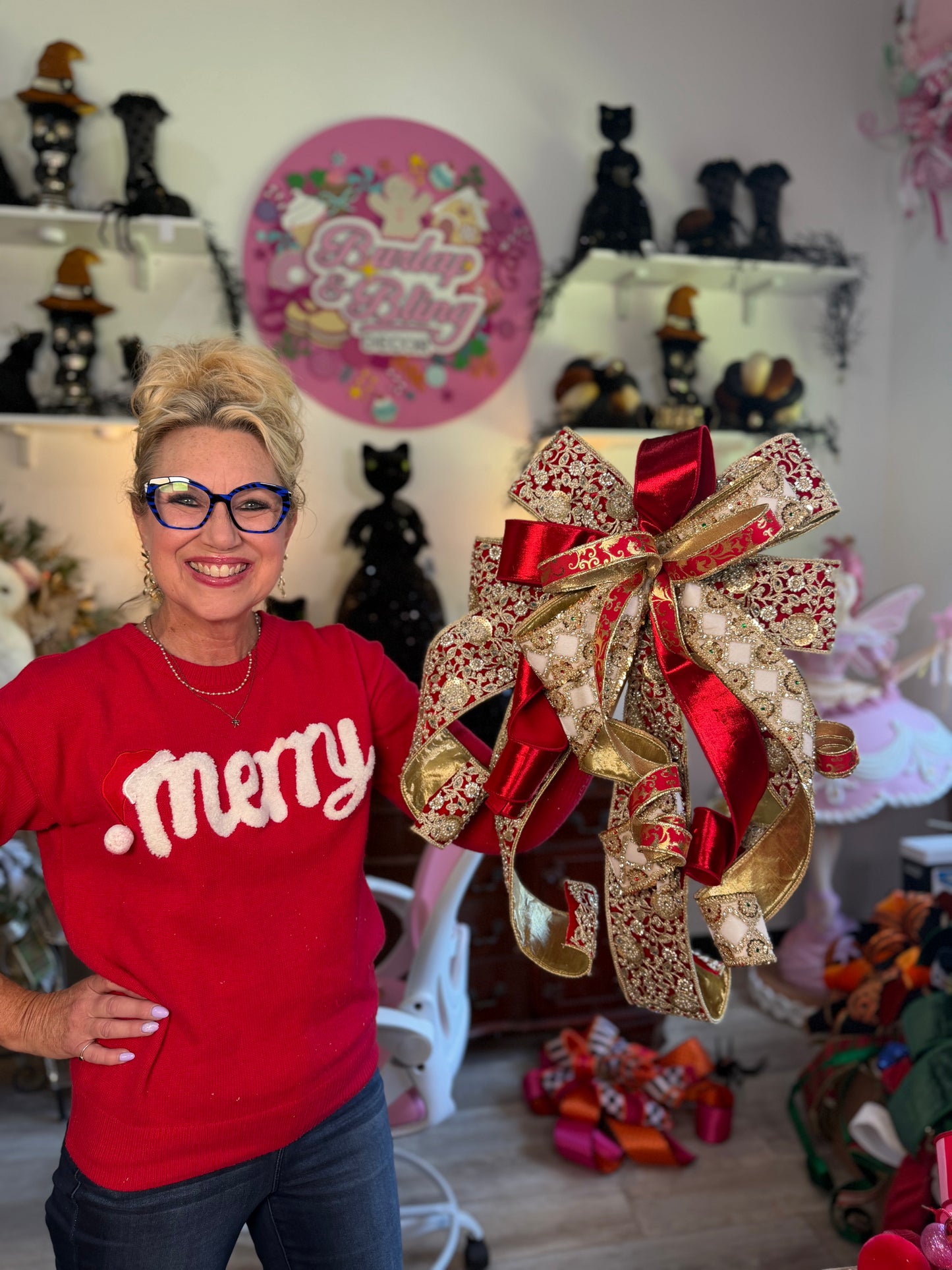 Red Christmas glam bow