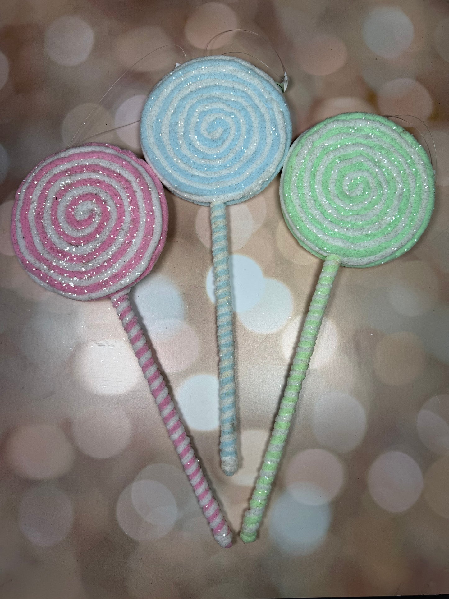 14" FROSTED PASTEL LOLLIPOP ORNAMENT 3AST PTMT