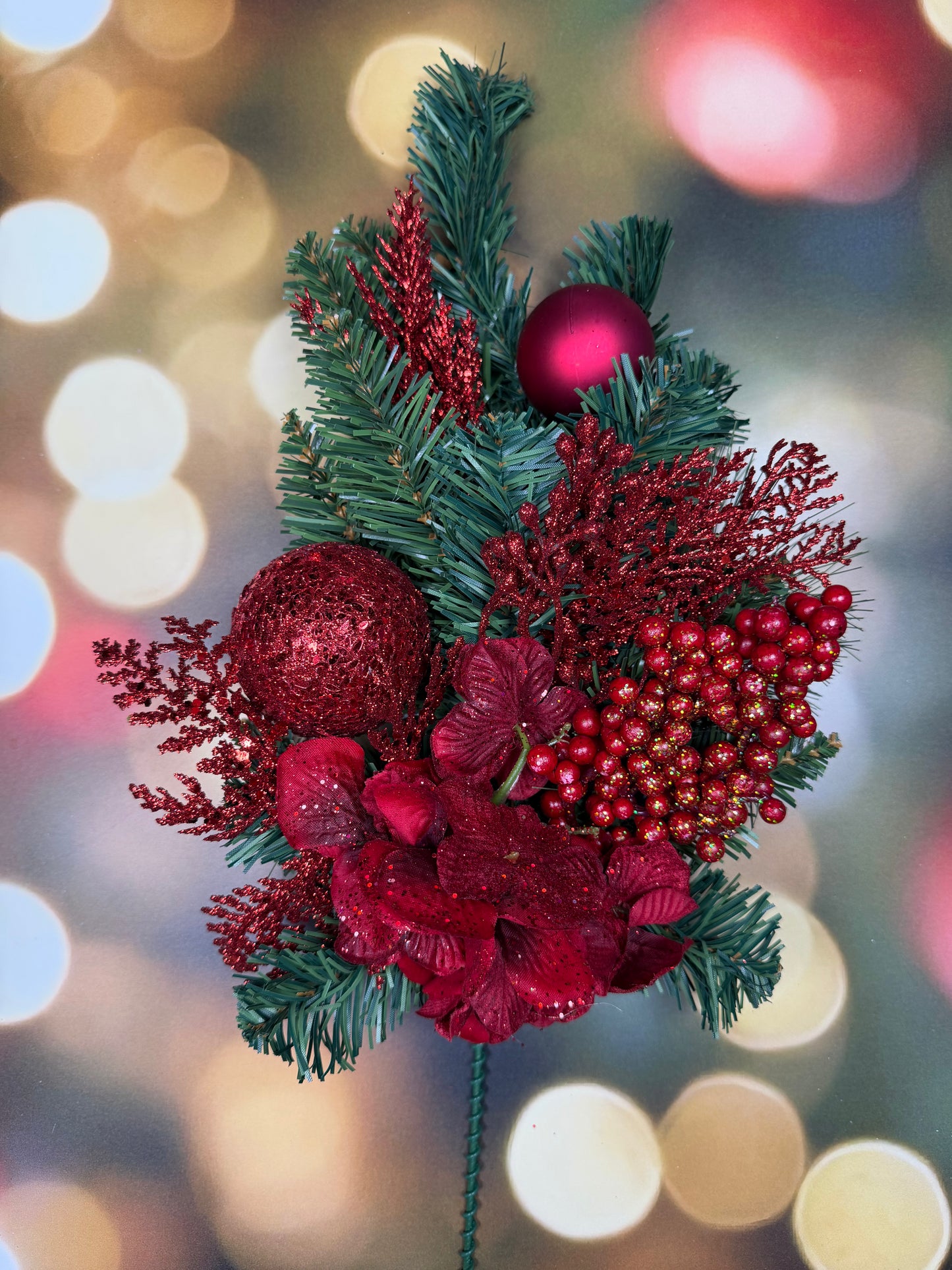 Christmas Glitter Stem, 24" Hydrangea Ornaments Red