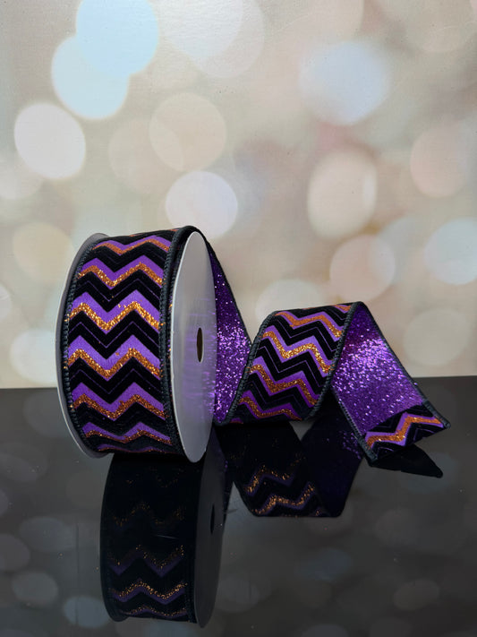 2" X 10 Yd VELVET W/GLITTER ZIGZAG RIBBON HALM