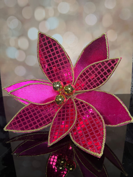 SEQUIN POINSETTIA 12"DIA FUCHSIA/GOLD