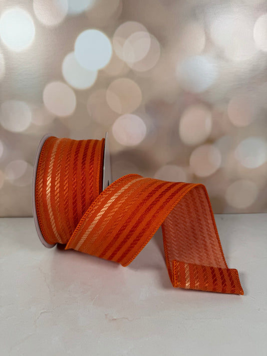 2.5" x 10 yds Outrageously Orange Stripe Faux Tweed Ribbon - Burlap and Bling Decor