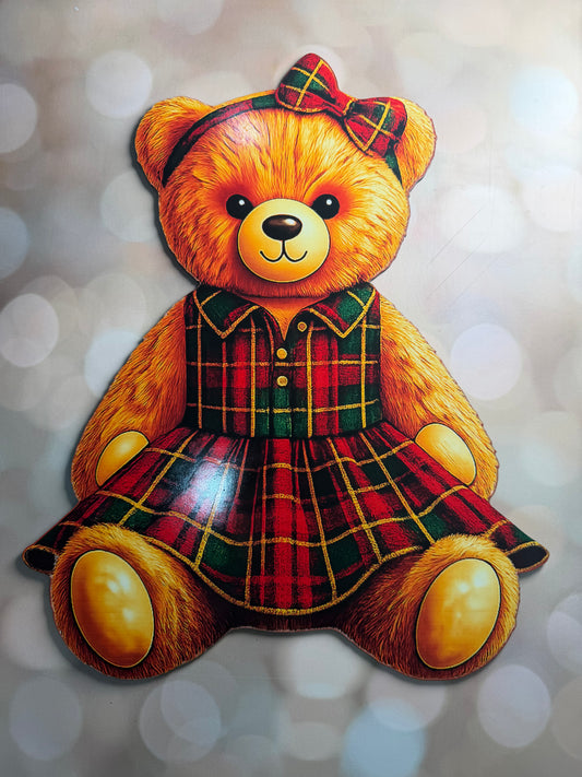 Red and Green Girl Bear Sign 16" Wood Sign