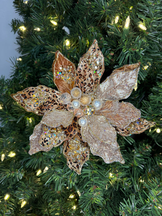 24" GLITTER/JEWEL SAFARI POINSETTIA STEM COPPER GOLD