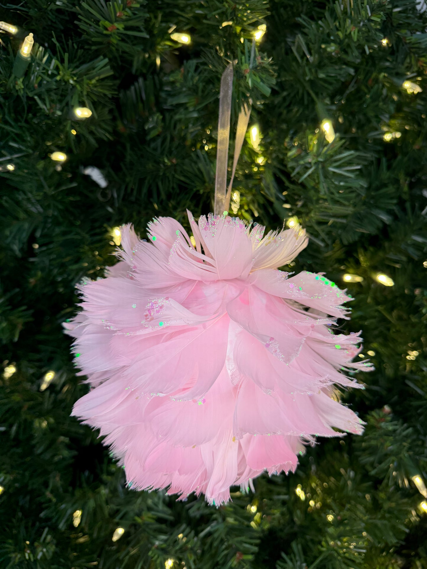 6" Pink Feather Ball Ornament