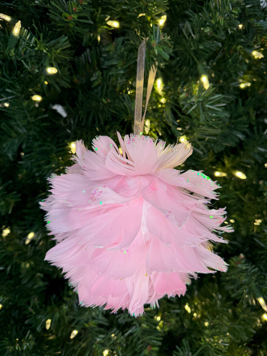6" Pink Feather Ball Ornament