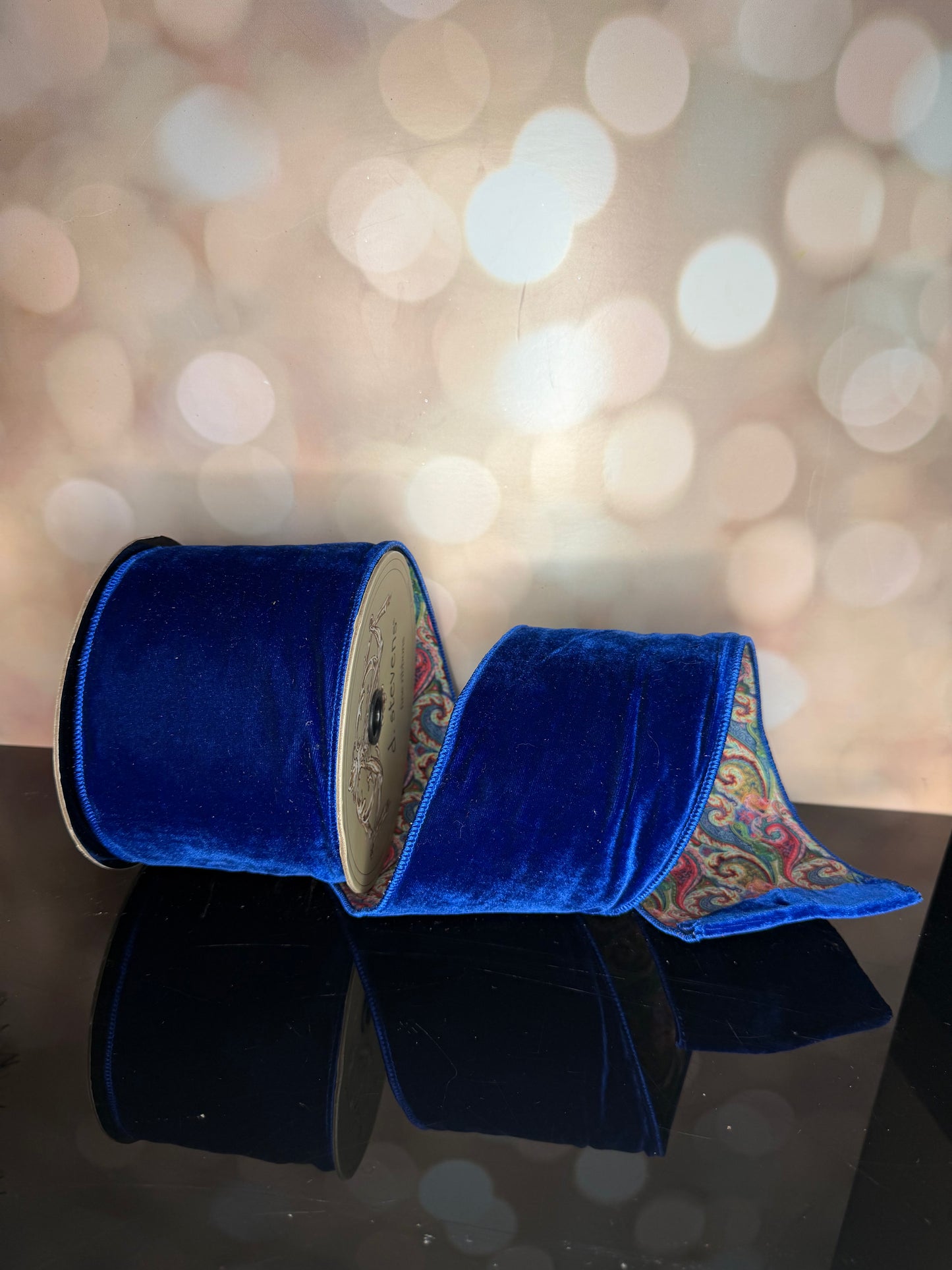 4" X 10YDs velvet colorful art swirl backing, royal blue