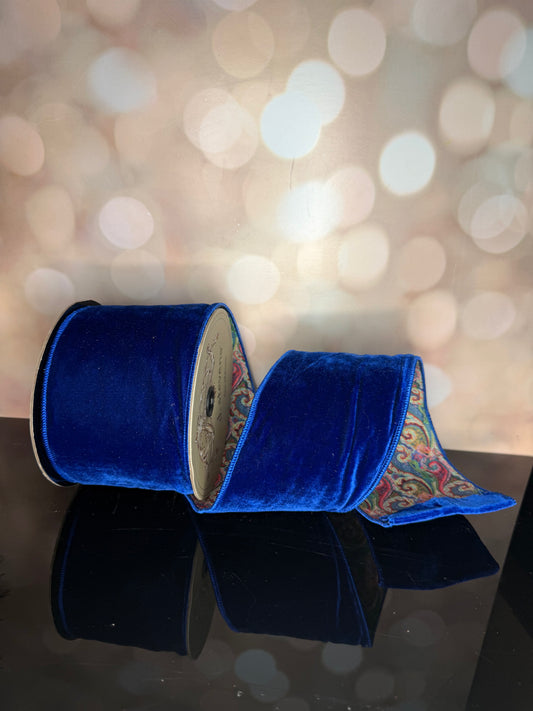 4" X 10YDs velvet colorful art swirl backing, royal blue