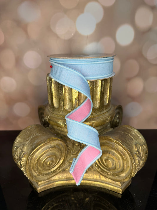 7/8"X10YD LT.BLUE/PINK DUPIONI Wired Ribbon