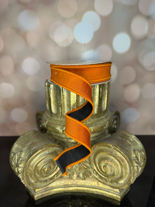 7/8"X10YD DUPIONI BRIGHT ORANGE/BLACK