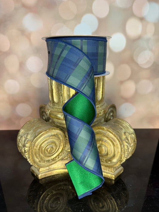 2.5"X10YD PLAID/NAVY BLUE/EMERALD GREEN - Burlap and Bling Decor