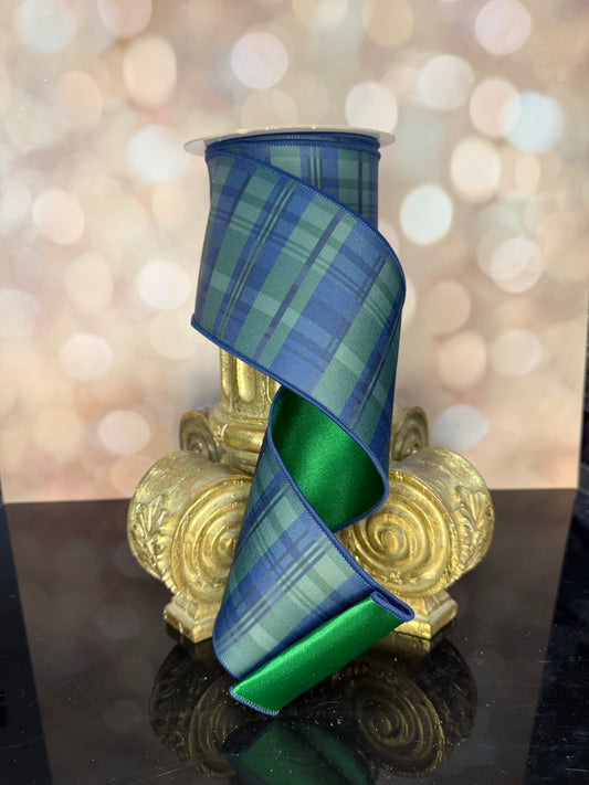 4"X10YD NAVY PLAID EMERALD BACK