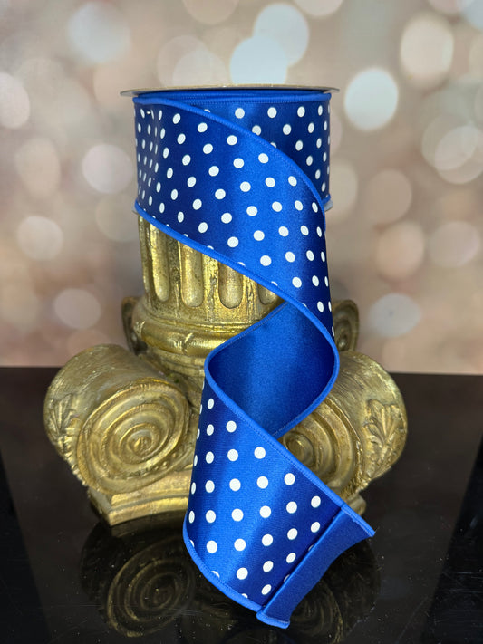 2.5"X10YD SMALL POLKA DOT ROYAL BLUE/WHITE - Burlap and Bling Decor