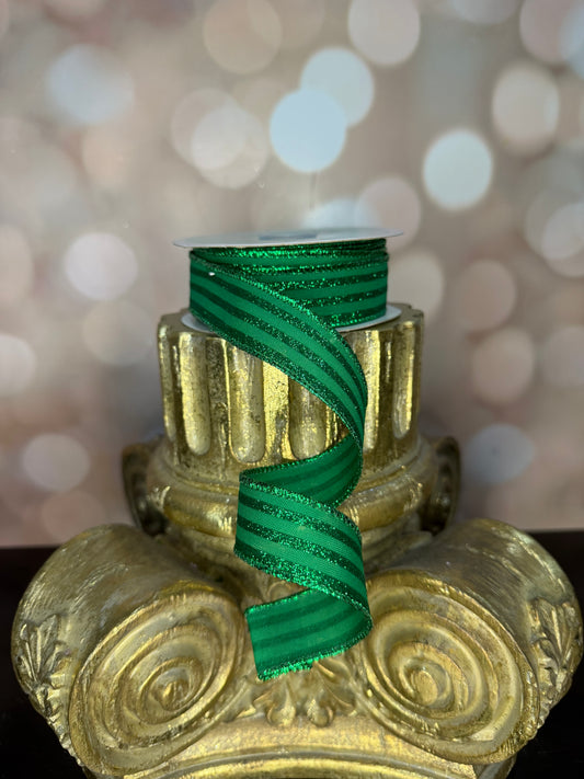 7/8"X10YD GLITTER VERTICAL STRIPE EMERALD GREEN