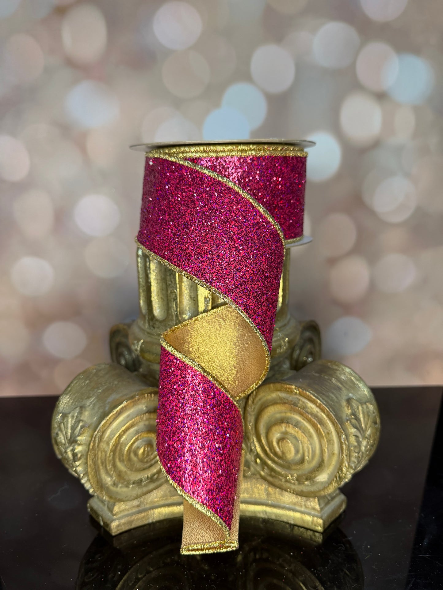 2.5"X10YD LASER GLITTER FUCHSIA/GOLD