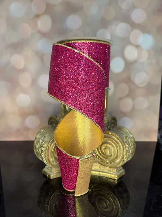 4"X10YD LASER GLITTER/FUSED LASER FUCHSIA/GOLD