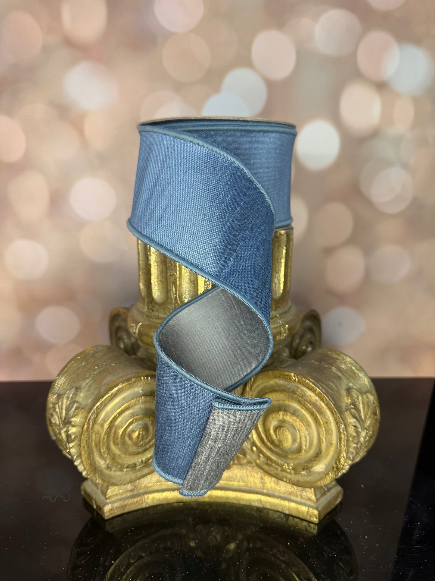2.5"X10YD SMOKE BLUE/GREY DUPIONI - Burlap and Bling Decor
