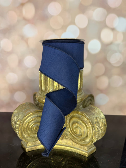 2.5"X10YD NAVY BLUE  DUPIONI WIRED RIBBON - Burlap and Bling Decor