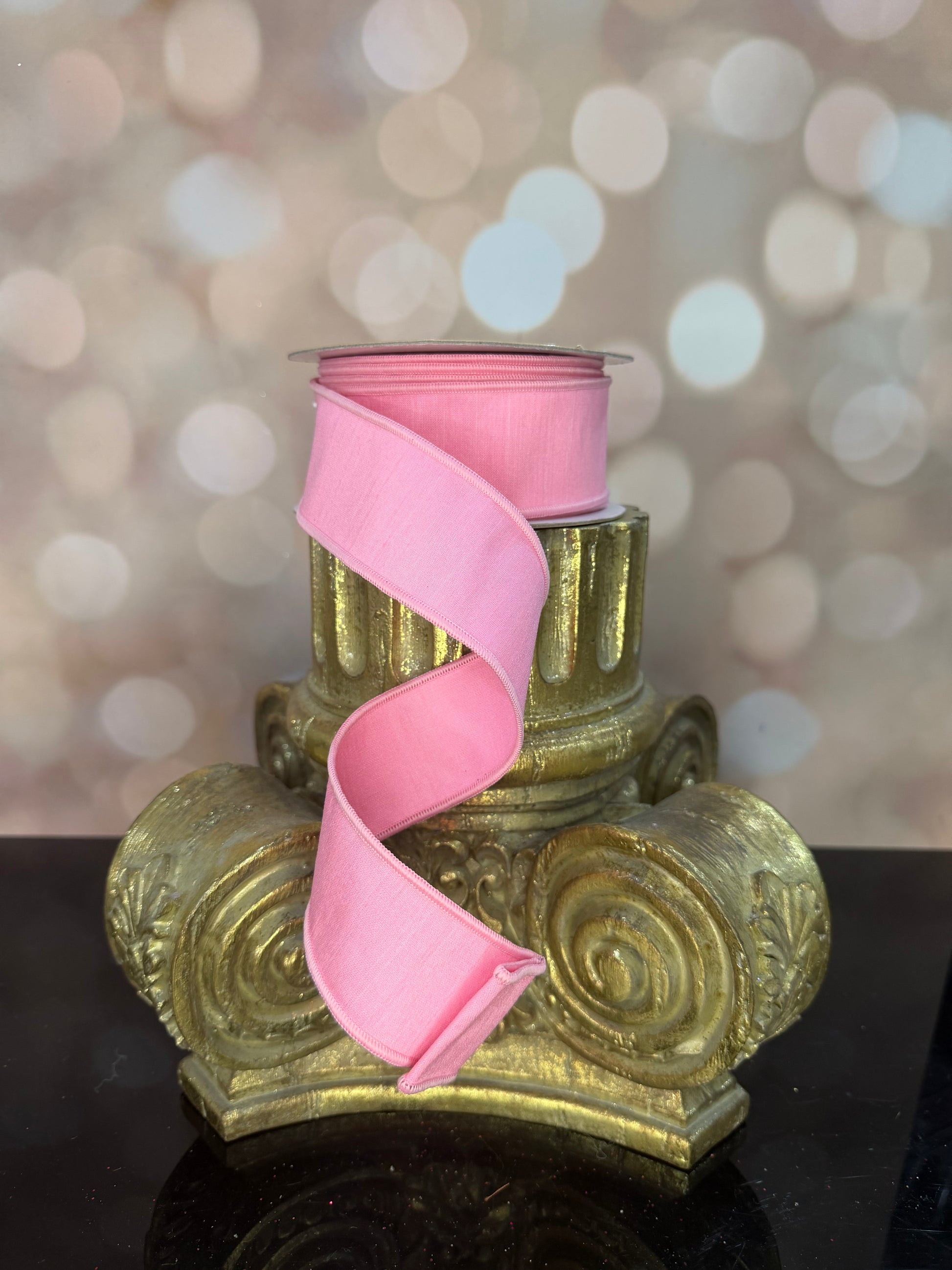 1.5"X10YD- PINK DUPIONI WIRED RIBBON - Burlap and Bling Decor