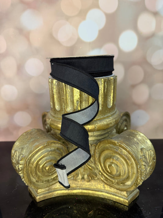 7/8"X10YD-BLACK/GREY DUPIONI WIRED RIBBON