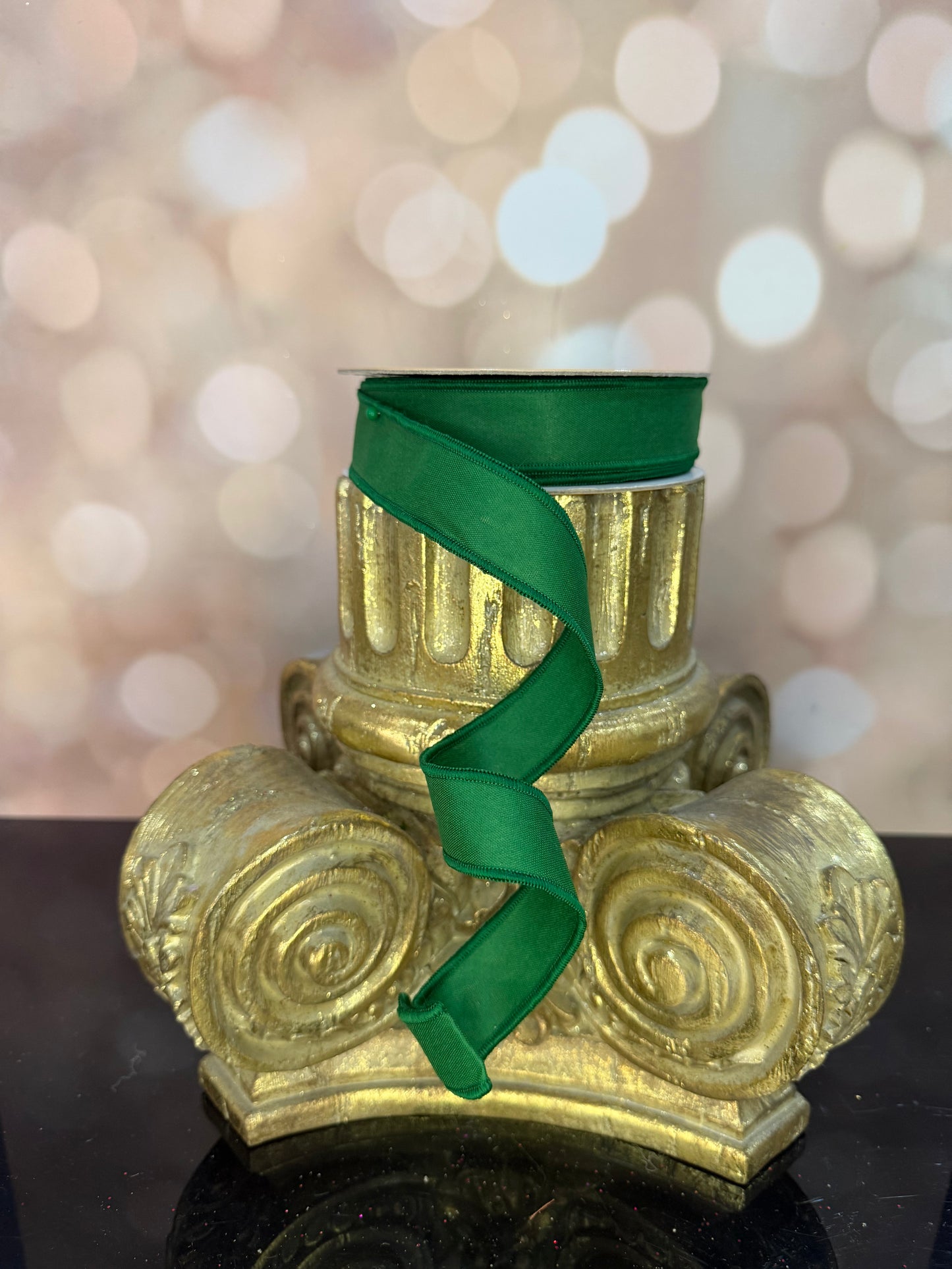 7/8"X10YD-EMERALD GREEN MOIRE FABRIC WIRED RIBBON