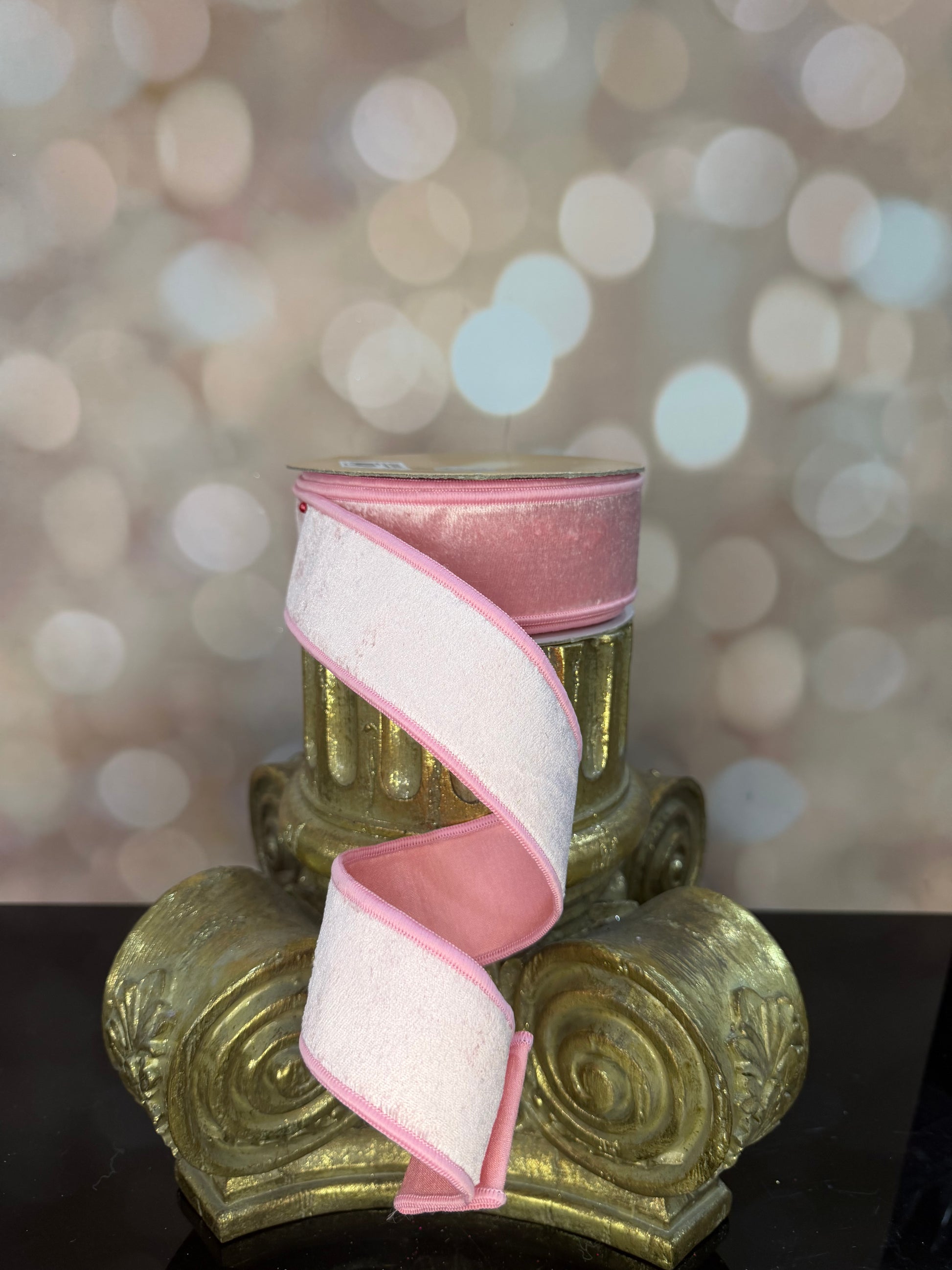 1.5"X10YD-LIGHT PINK VELVET WIRED RIBBON - Burlap and Bling Decor