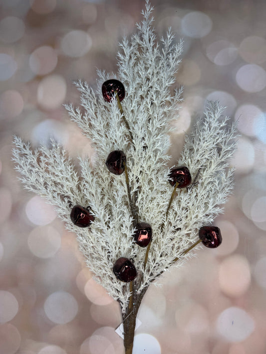30"L JUNIPER/JINGLE BELL SPRAY WHITE/SHINY BURGUNDY