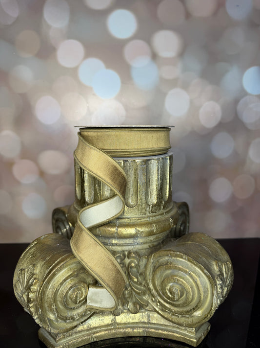 7/8"X10YD DUPIONI ANTIQUE GOLD/CREAM