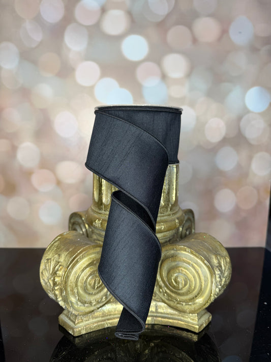 2.5"X10YD DUPIONI BLACK - Burlap and Bling Decor