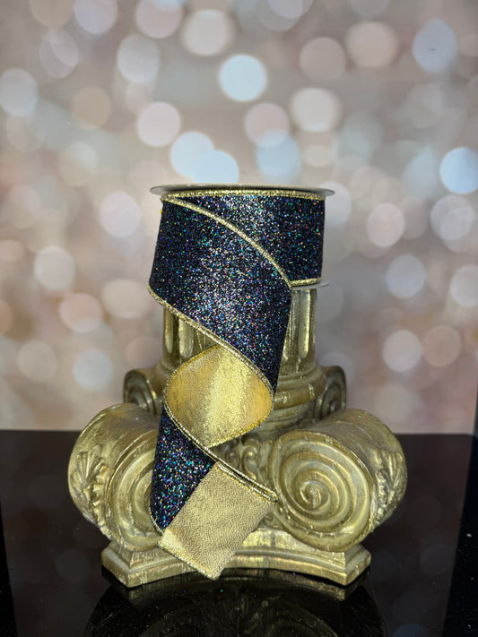 2.5"X10YD LASER GLITTER/LASER BLACK/GOLD - Burlap and Bling Decor