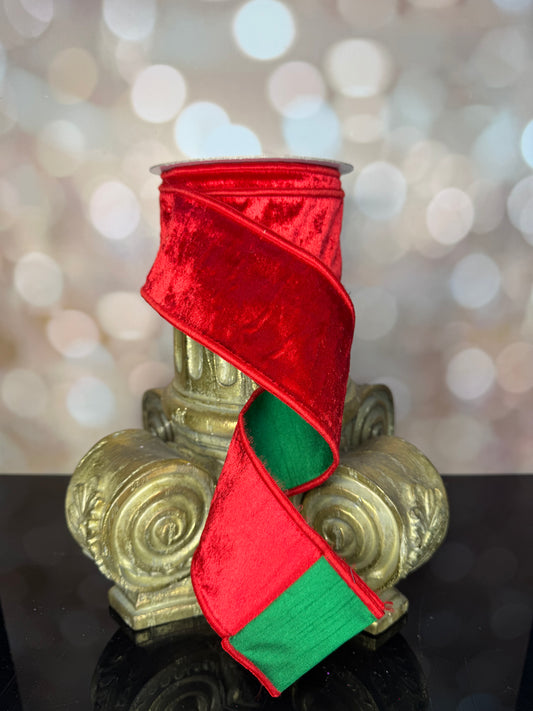 2.5"X10YD VELVET/DUPIONI RED/EMERALD GREEN - Burlap and Bling Decor