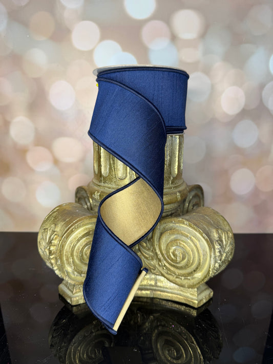 2.5"X10YD DUPIONI NAVY BLUE/GOLD - Burlap and Bling Decor