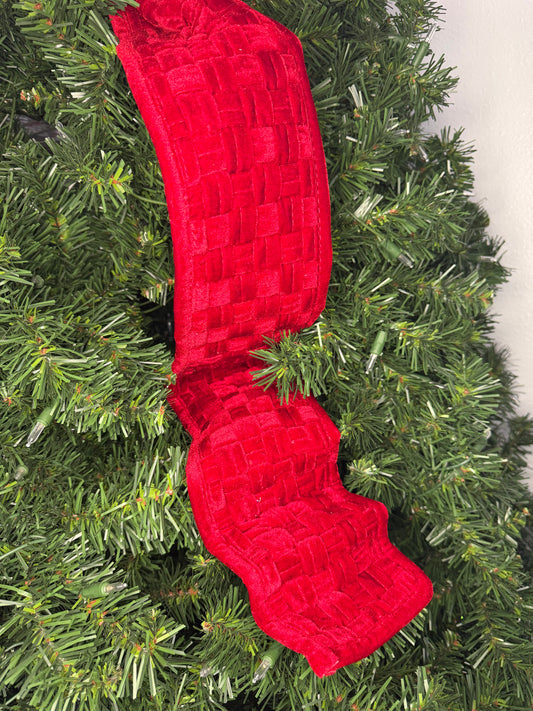 5"X3Y VELVET BRAIDED RIBBON RED - Burlap and Bling Decor