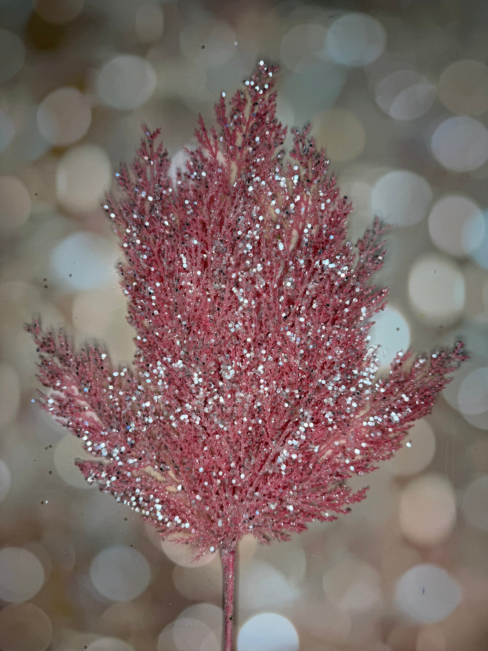 Pink Glittered Pine Spray - Burlap and Bling Decor