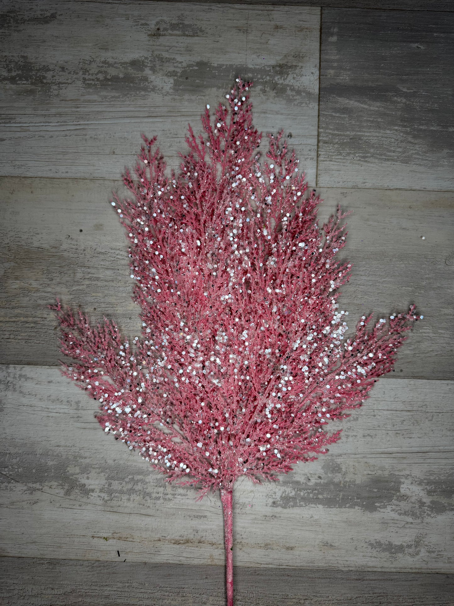 Pink Glittered Pine Spray - Burlap and Bling Decor
