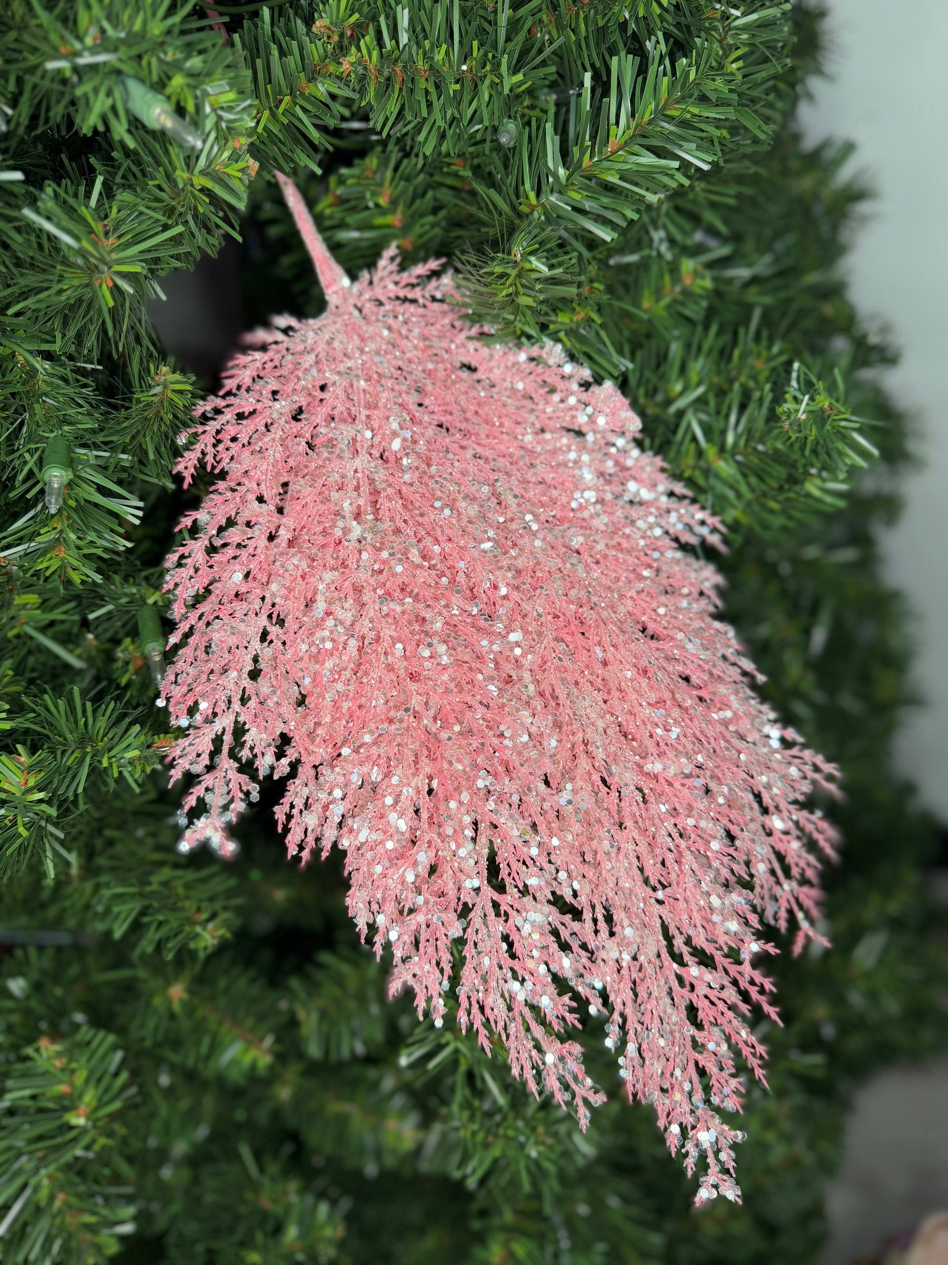 Pink Glittered Pine Spray - Burlap and Bling Decor