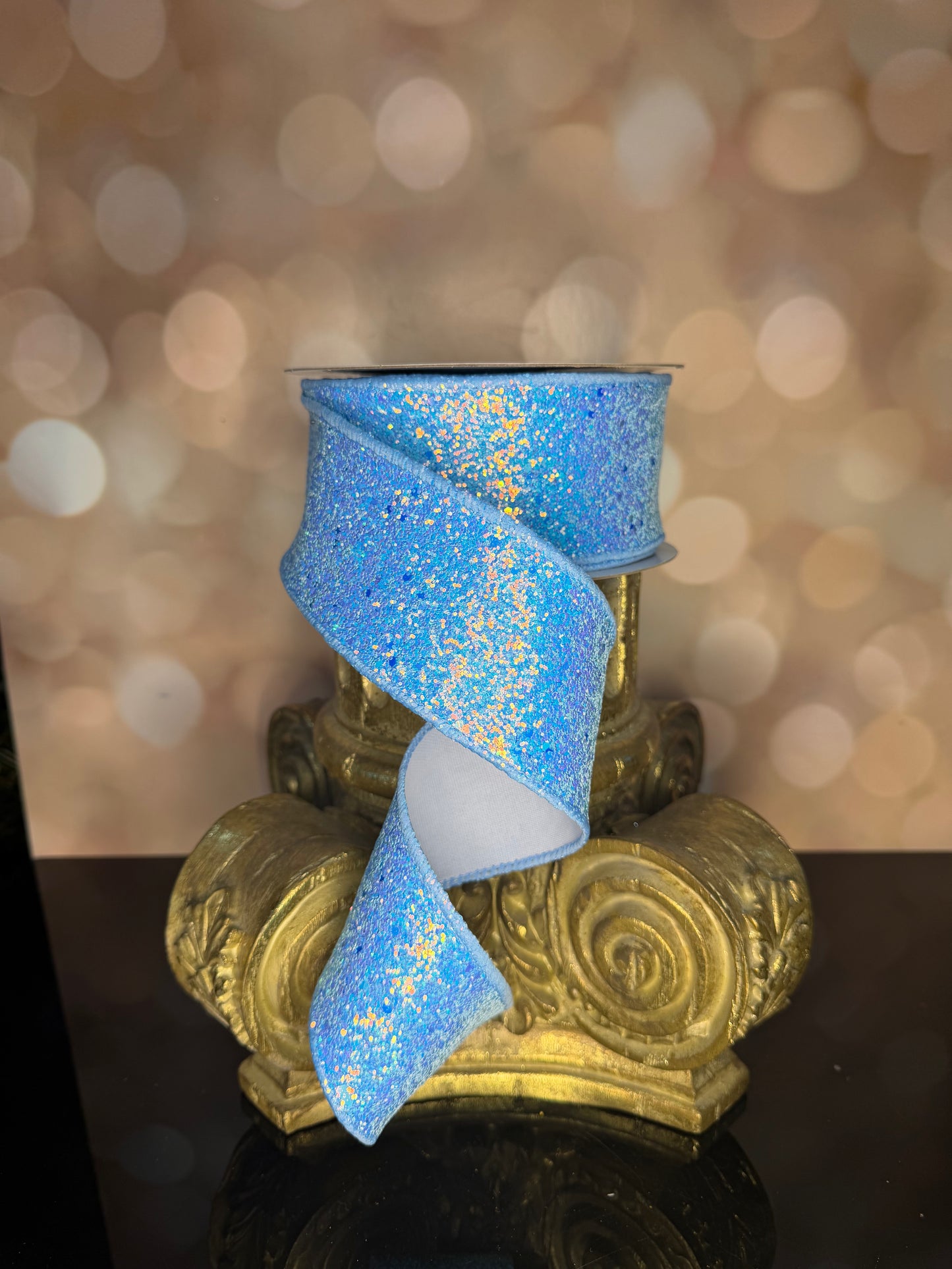 2.5"X10YD BLUE HEXAGON GLITTER/FUSED - Burlap and Bling Decor