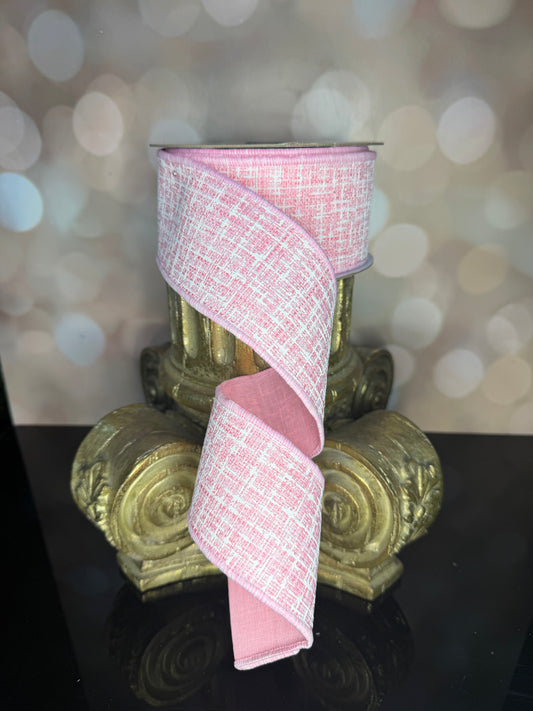 2.5"X10YD KNIT LOOK TEXTURE/FUSED PINK/WHITE - Burlap and Bling Decor