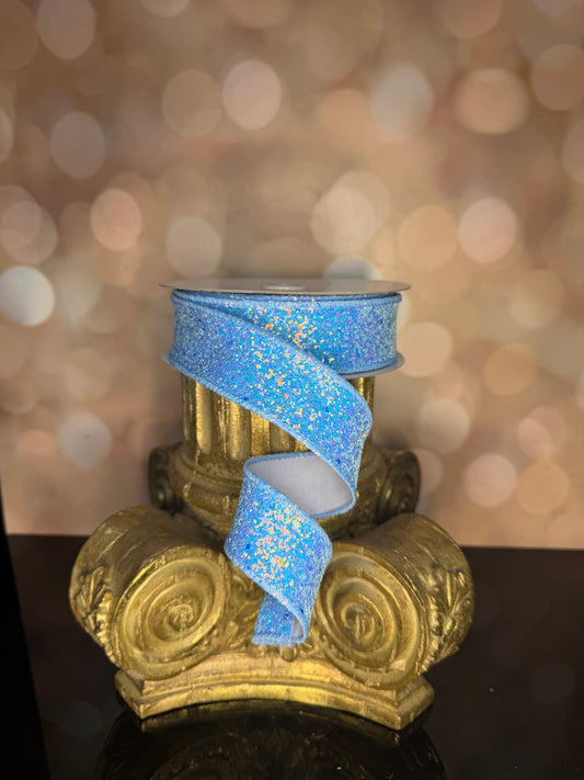 1.5"X10YD BLUE HEXAGON GLITTER/FUSED - Burlap and Bling Decor