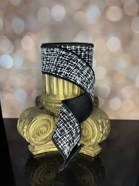2.5"X10YD KNIT LOOK TEXTURE/FUSED BLACK/WHITE - Burlap and Bling Decor