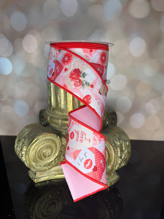 2.5"X10YD VINTAGE VALENTINE/FUSED WHITE/PINK/MULTI - Burlap and Bling Decor