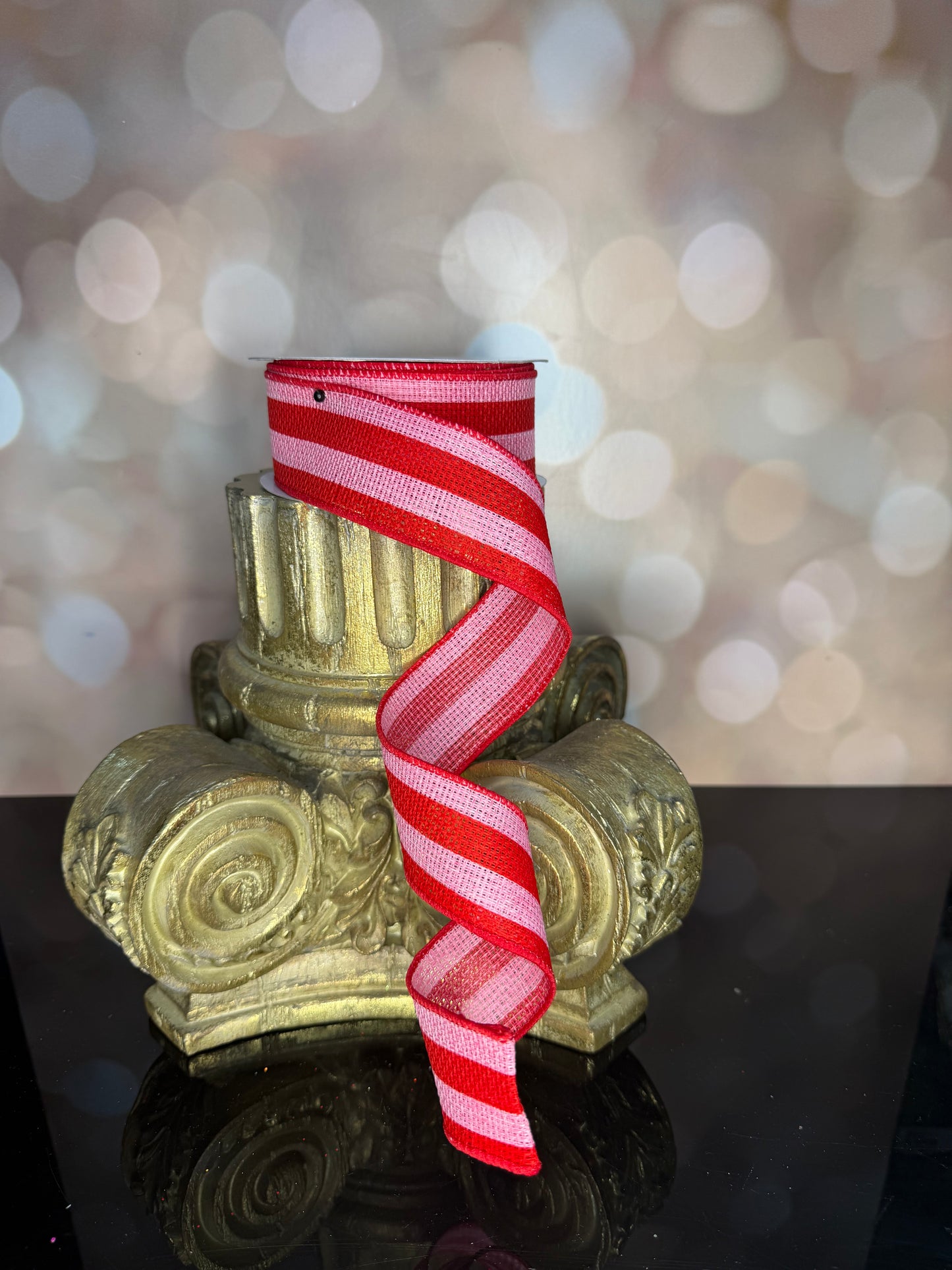 1.5"X10YD VERTICAL STRIPE ON CROSS ROYAL PINK/RED - Burlap and Bling Decor