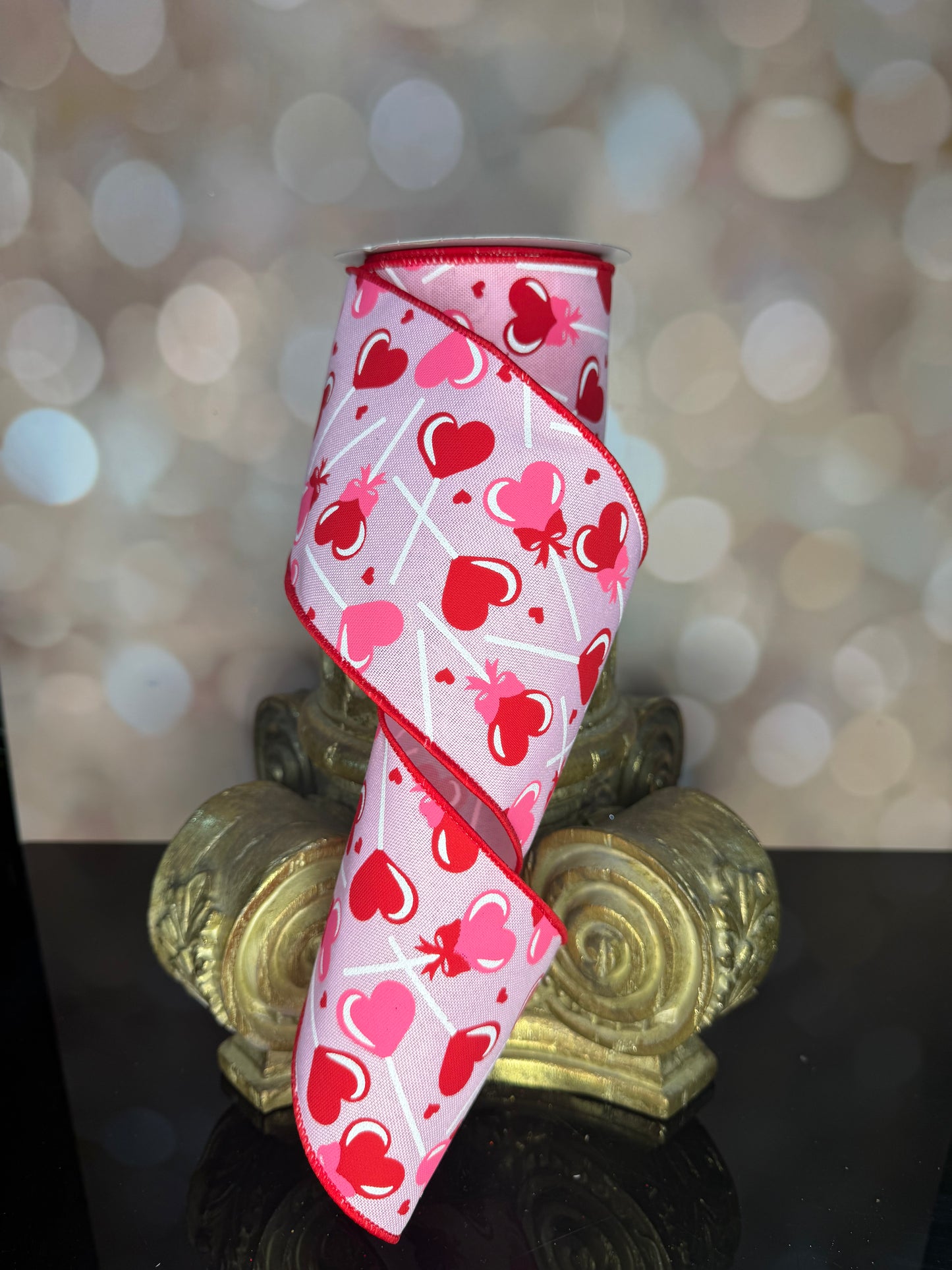 4"X10YD HEART LOLLIPOPS PINK/RED/HOT PINK/WHITE