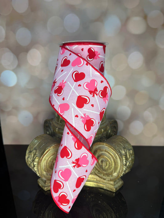 4"X10YD HEART LOLLIPOPS PINK/RED/HOT PINK/WHITE