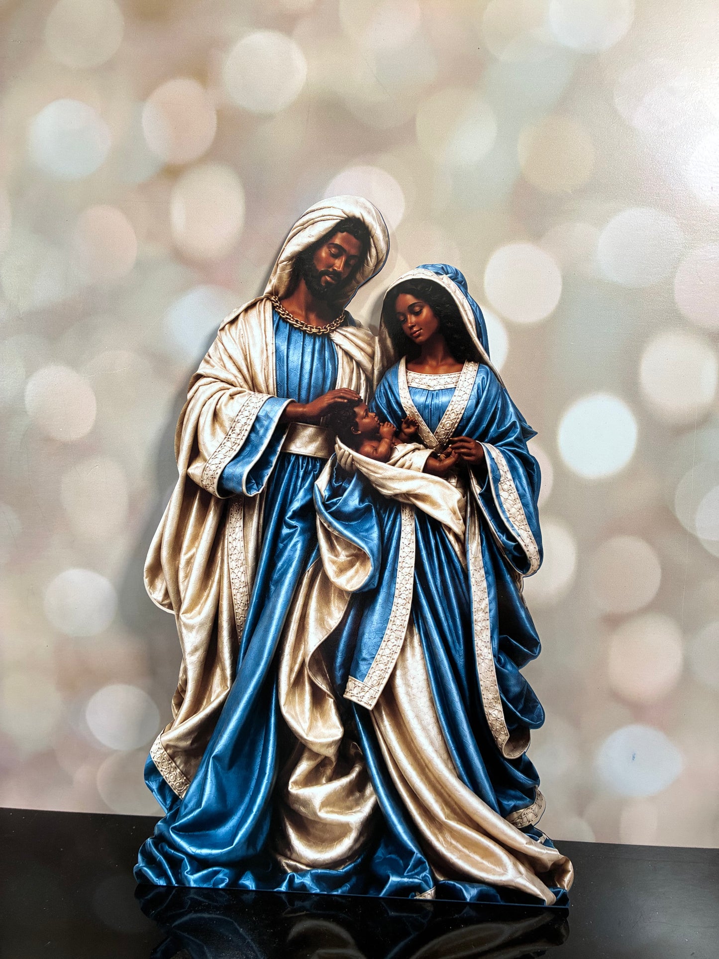 Holy Family Wood Sign - Blue/Cream 16" Dark Tone FLAT SIGN