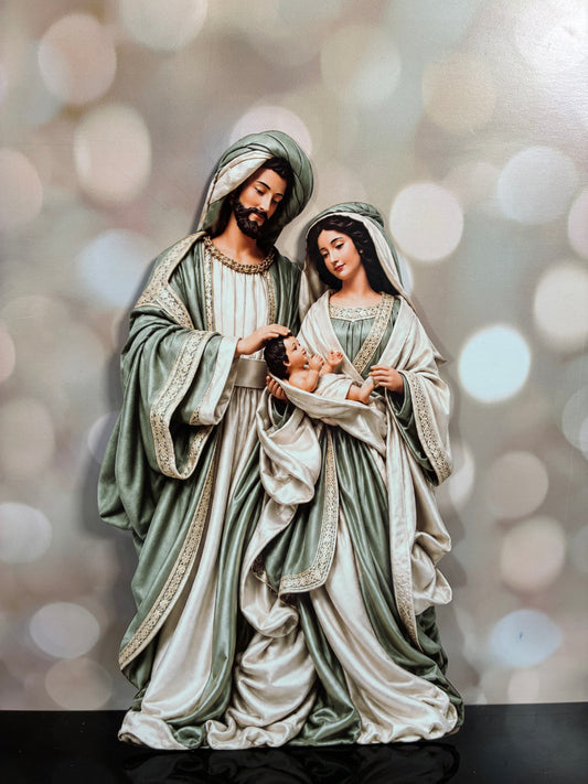 Holy Family Wood Sign- Sage/Cream 16" Light Tone FLAT SIGN
