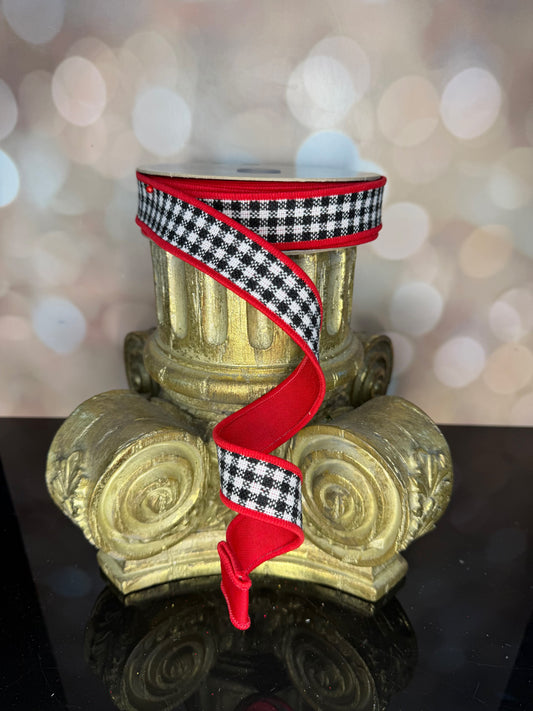 7/8"X10YD MINI CHECK/FUSED BLACK/WHITE/RED - Burlap and Bling Decor