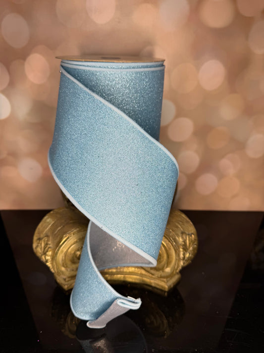 4"X10YD FINE GLITTER/FUSED PALE BLUE/SILVER - Burlap and Bling Decor