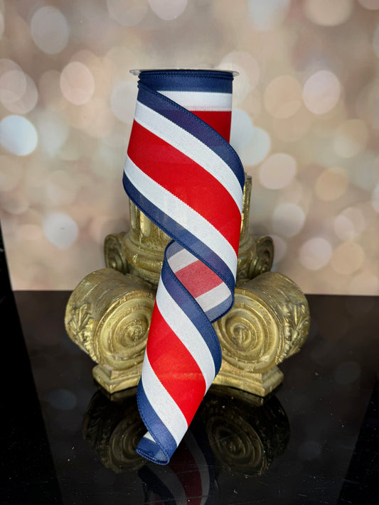 3.25"X10YD FAUX 3-IN-1 VERTICAL STRIPE RED/WHITE/BLUE - Burlap and Bling Decor